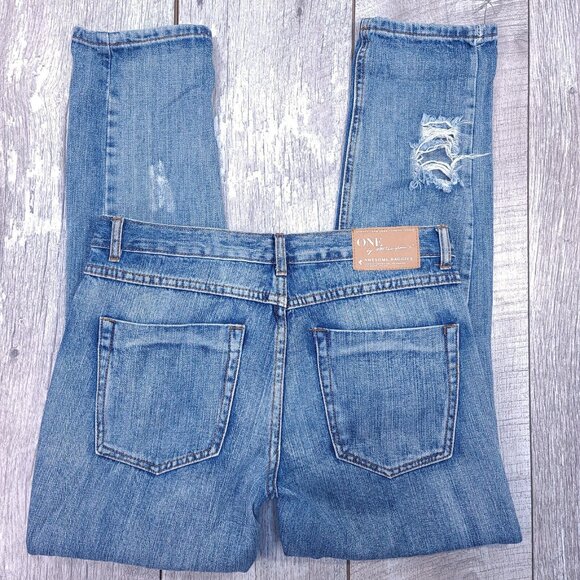 One X Teaspoon Womens Awesome Baggy Relaxed Jeans 27x30 Blue Distressed Pants - Picture 3 of 7